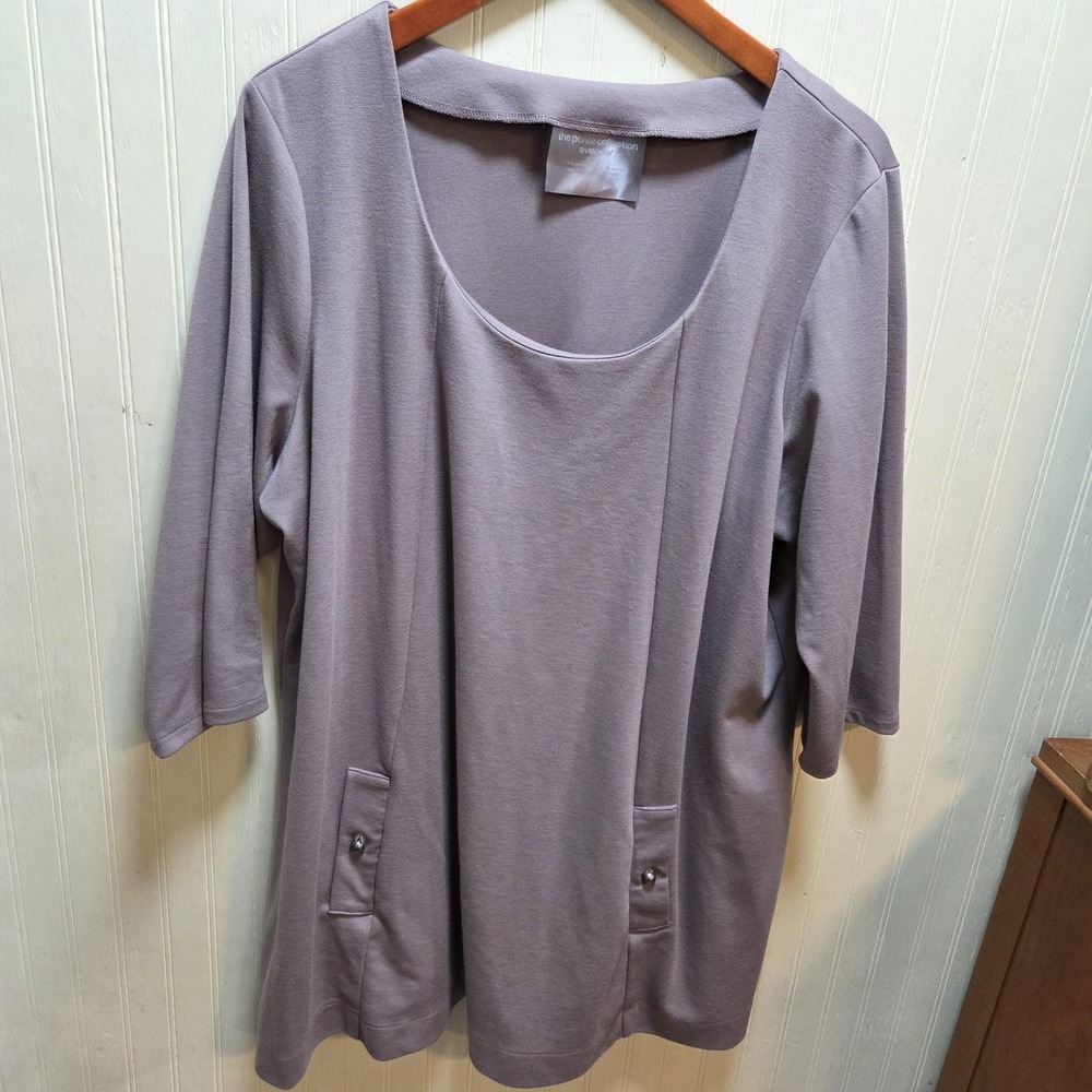 Avenue Tunic Top Womens 22/24 Plus Gray Scoop Neck 3/4 Sleeve Pockets Ponte‎